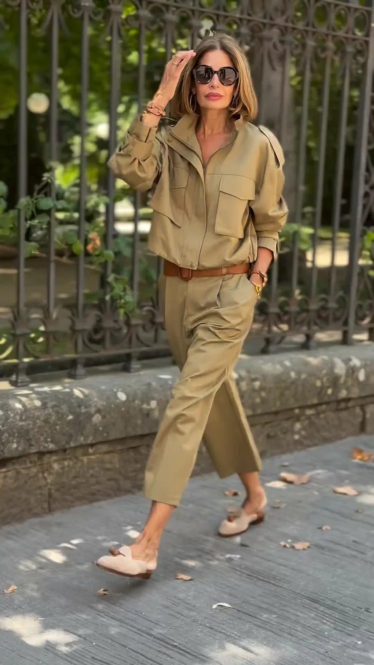 Casual Cargo Jacket with Strap and Pocket Details