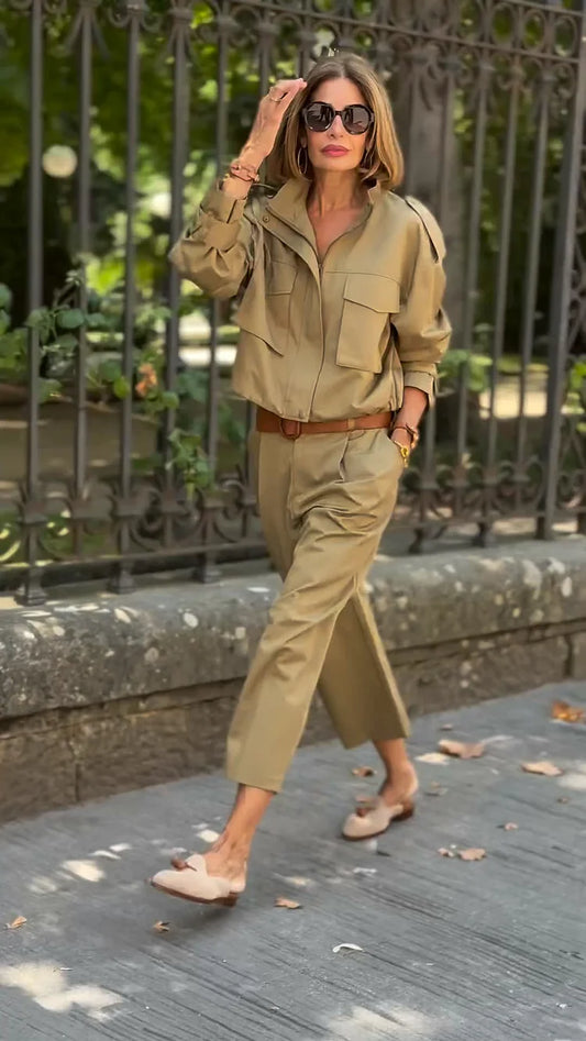 Casual Cargo Jacket with Strap and Pocket Details
