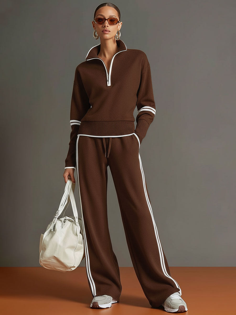 Half-Zip Sweatshirt & Wide-Leg Pants Set