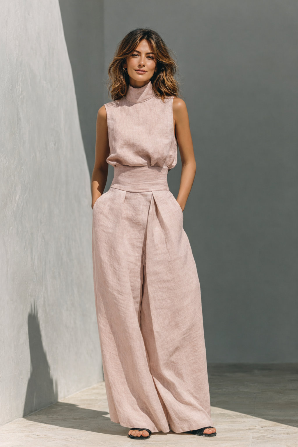 Maria - Minimalist Cotton Linen Tank & Wide-Leg Pants Set