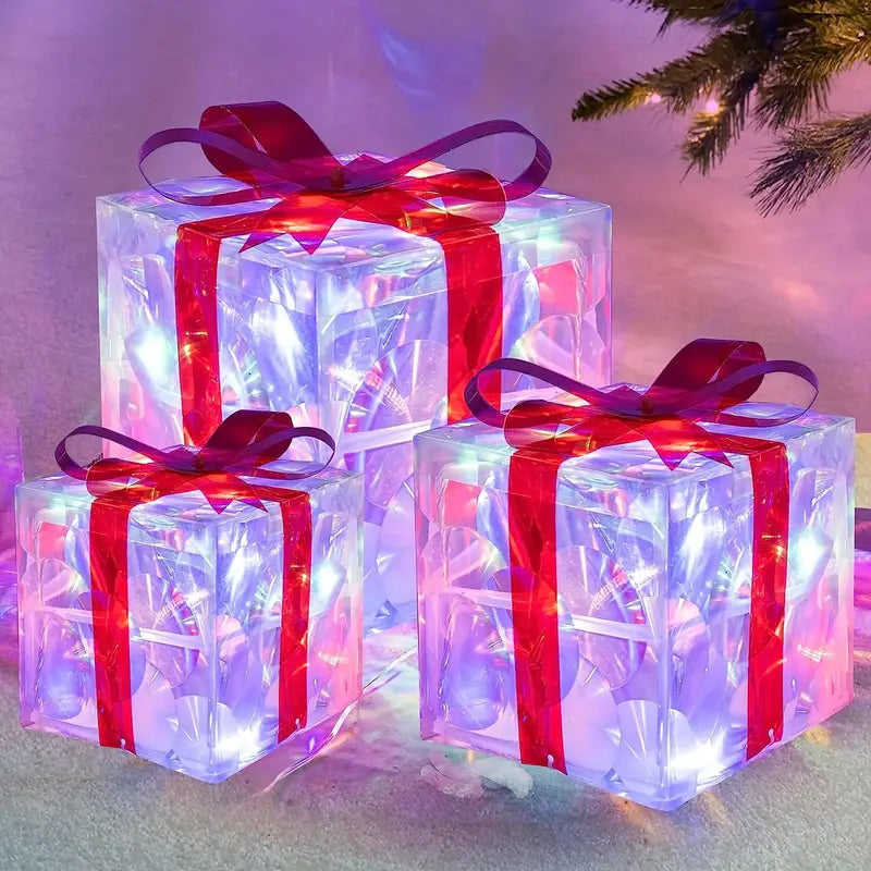 Festive LED Light Gift Boxes Set for Holiday Decor