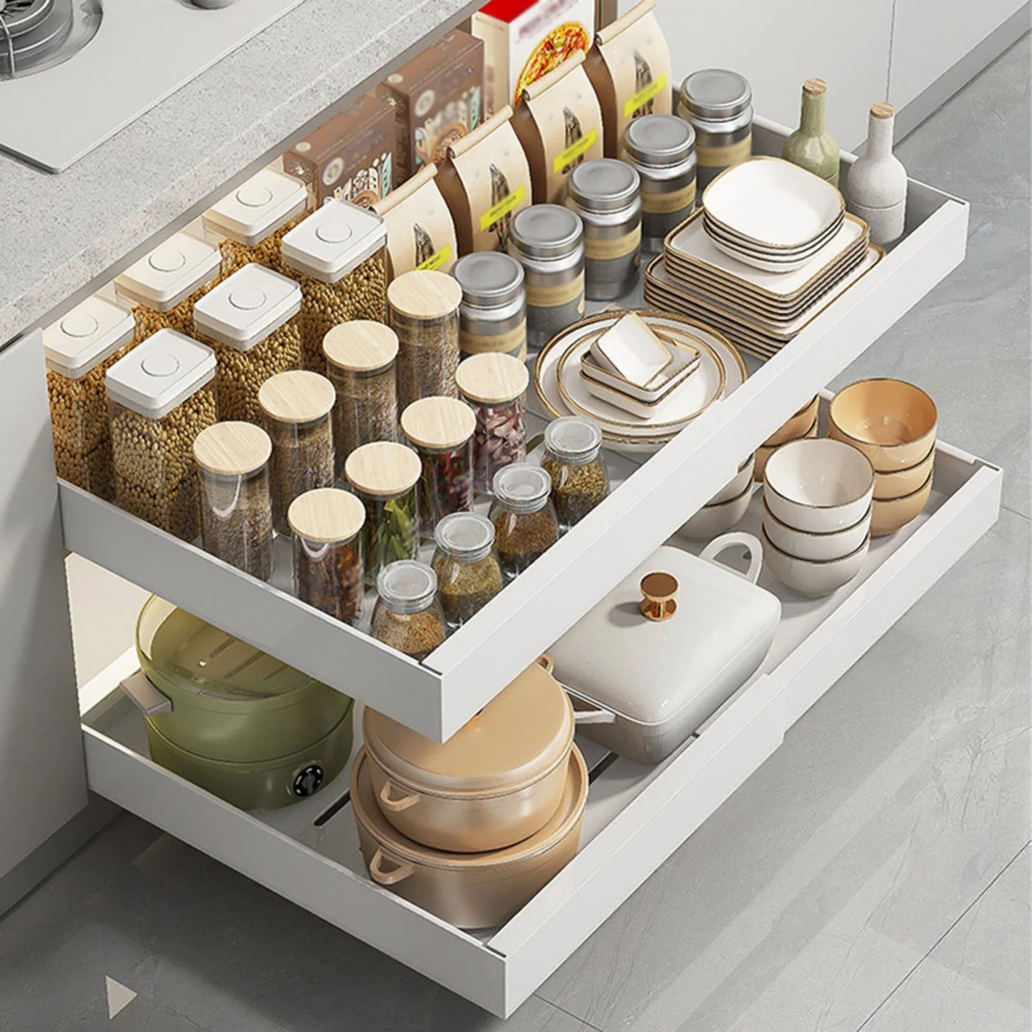 FlexiShelf™ - Adjustable Kitchen Organizer for Cabinets & Counters