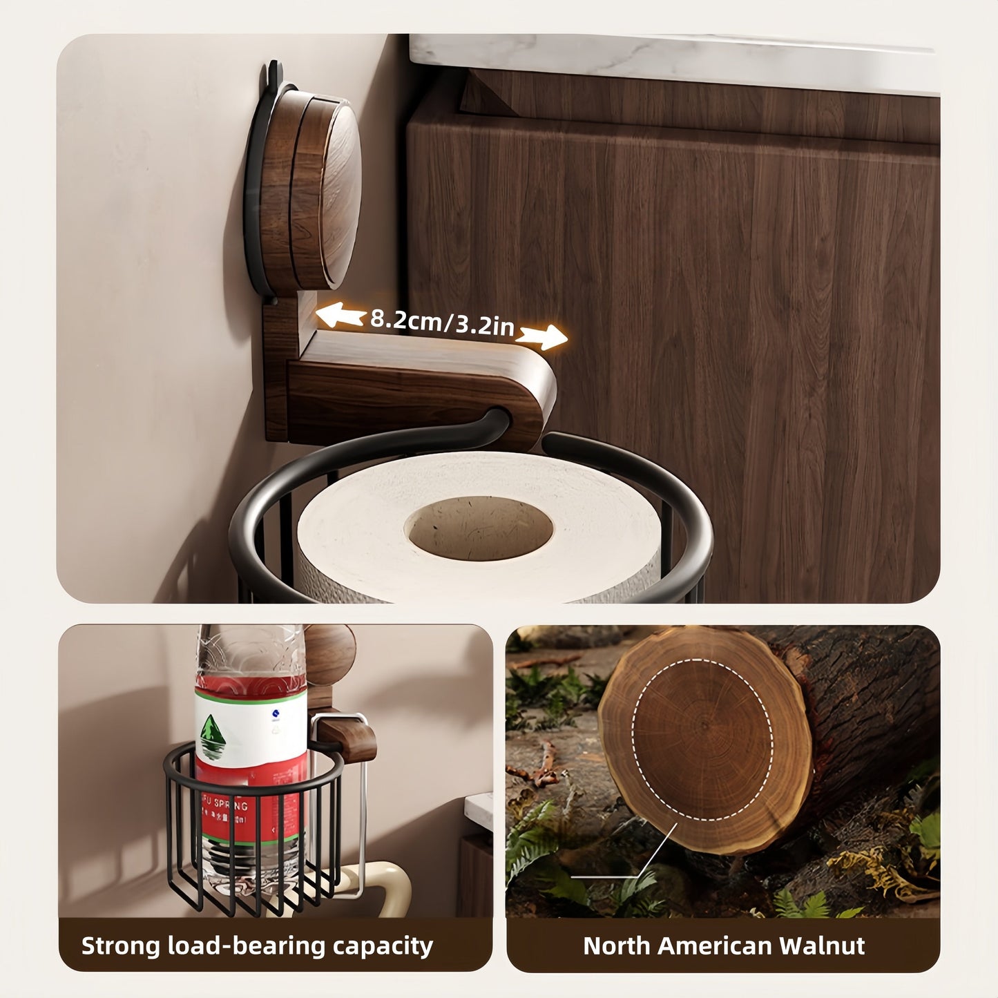 EcoGrip™ - Suction Suction Walnut Paper Towel Holder