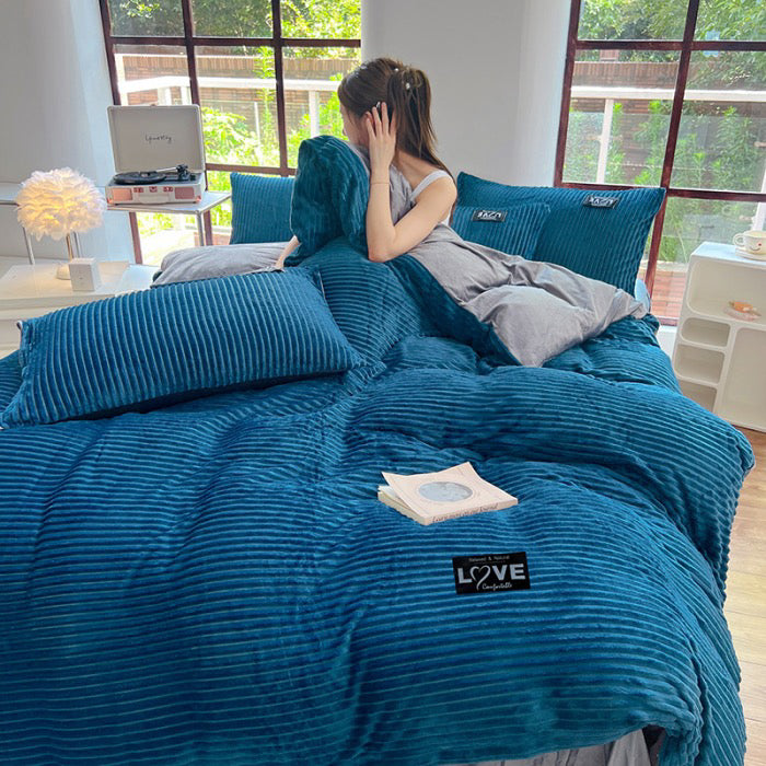 Restavia™ - Velvet Coral Fleece Duvet Cover with Pillowcases