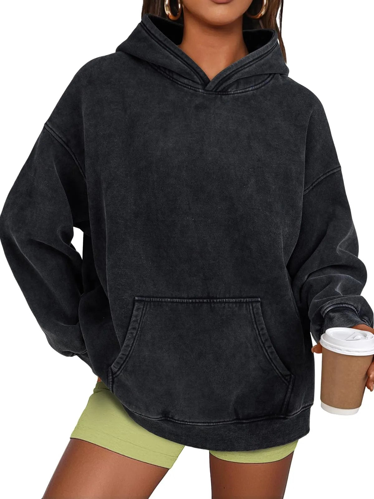 Oversized Acid Wash Hoodie Pullover