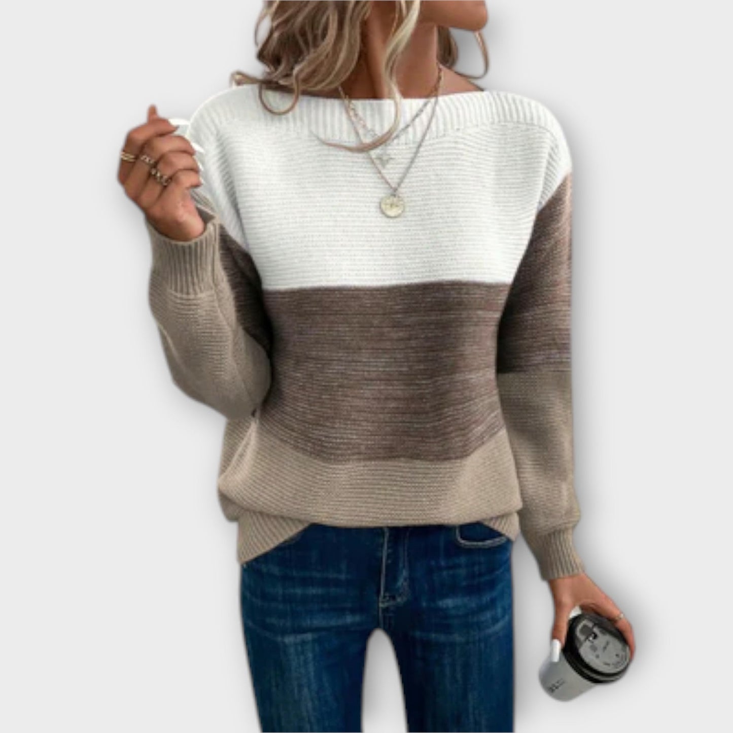 Elegant Colorblock Patchwork Knit Sweater