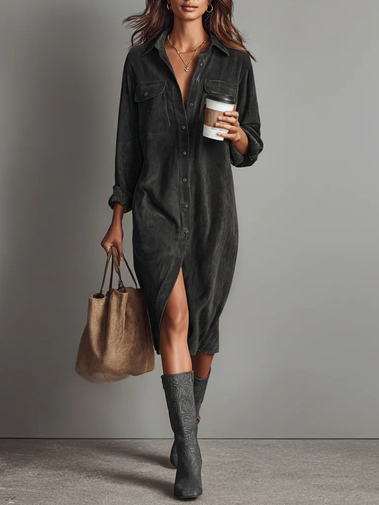 Elegant Ribbed Velvet Midi Dress for Chic Occasions