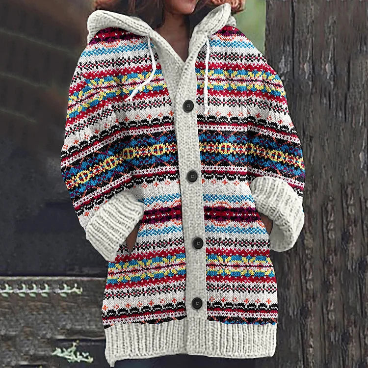 Warm Knit Printed Cardigan