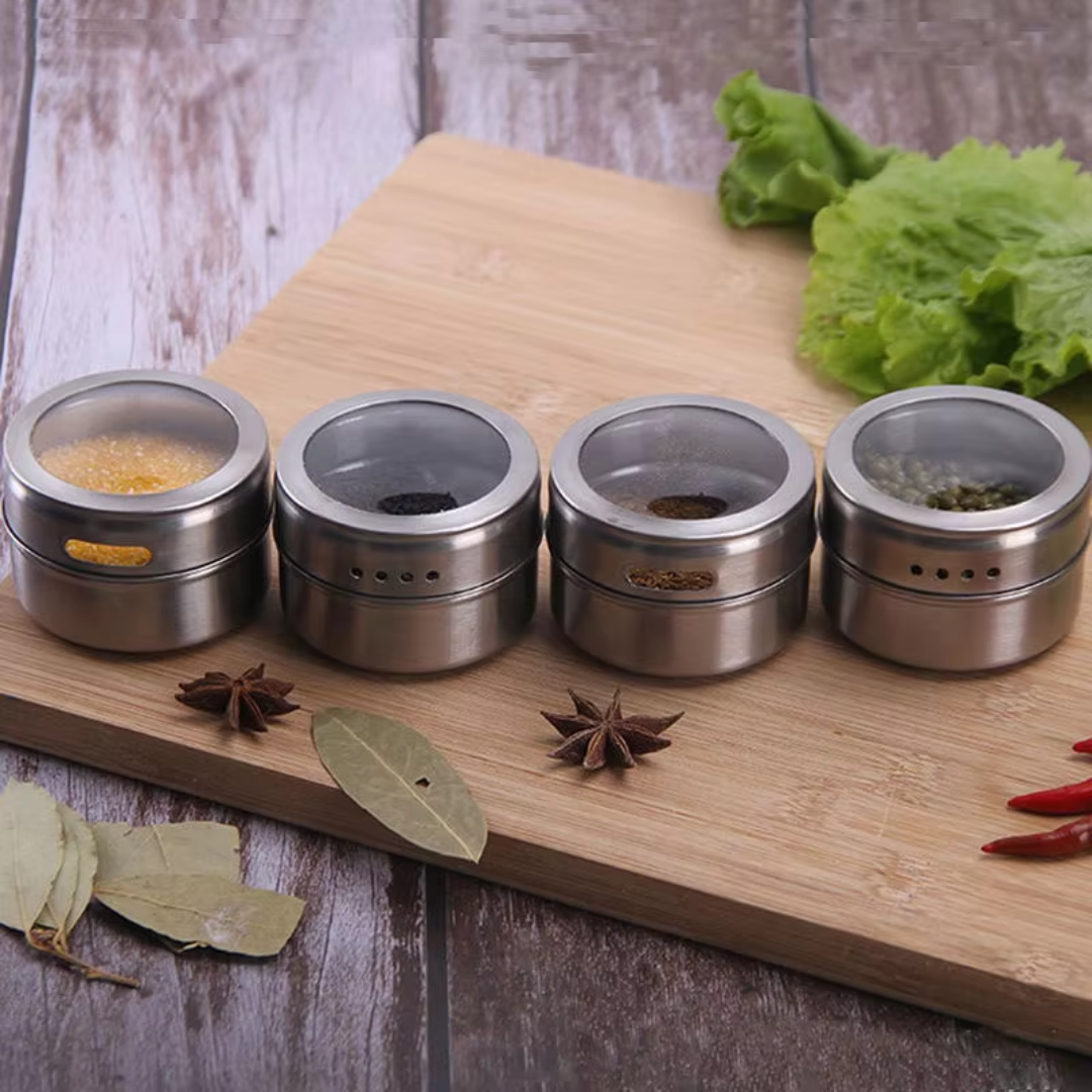 Magnetic Glass Herb Jars Set for Kitchen Organization