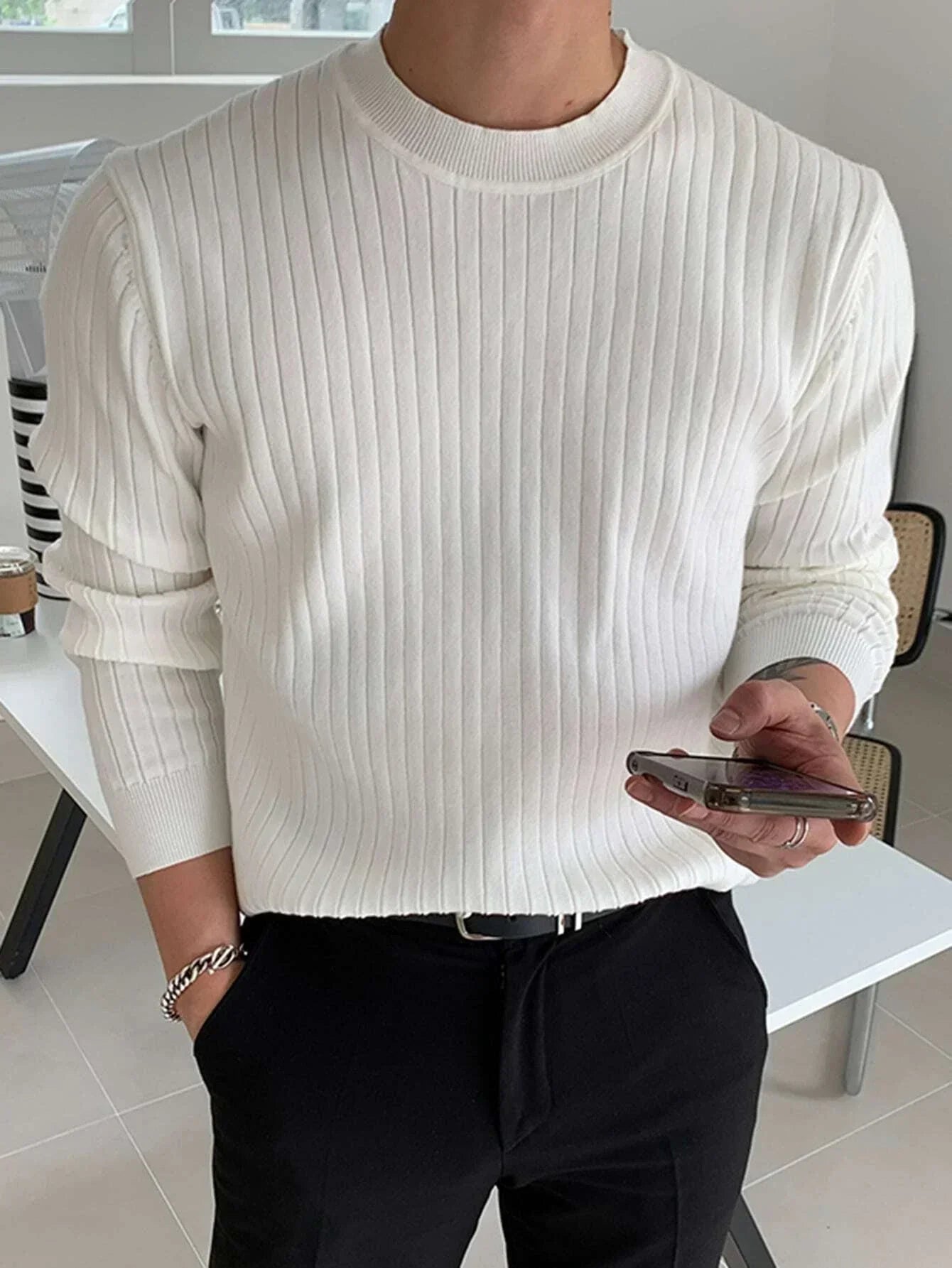 Cozy Knit Sweater for Men Soft Warm Casual Pullover