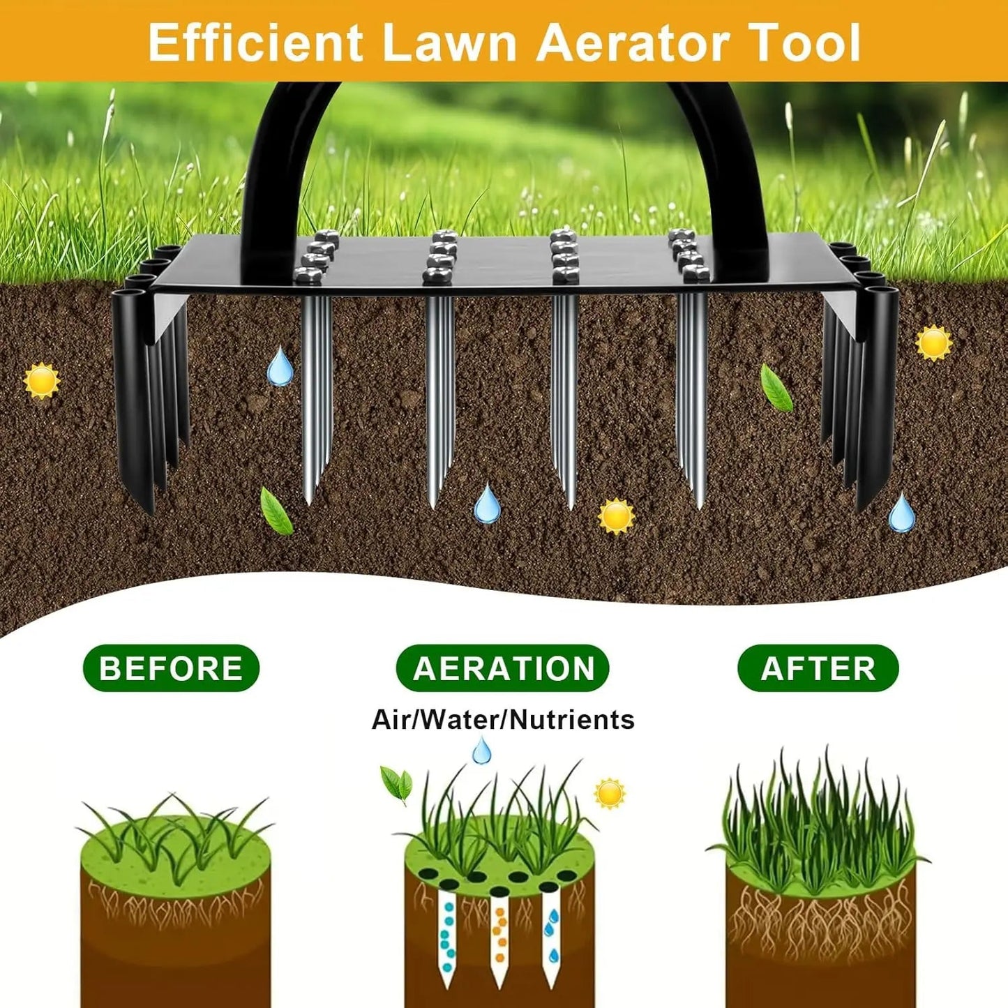 GreenPro™ - Manual Lawn Aerator with Carbon Steel Spikes for Healthy Garden