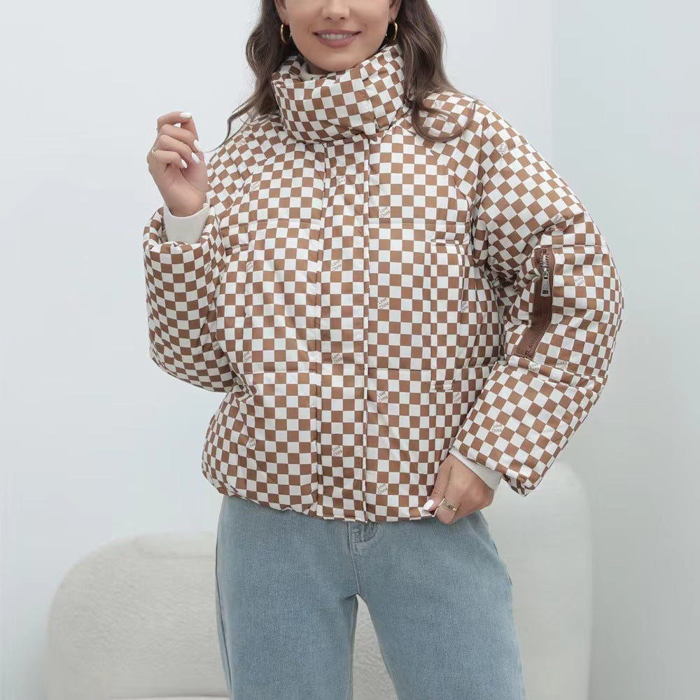 Women's Quilted Windproof Jacket with High Collar
