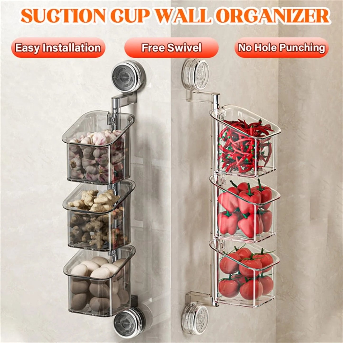 OrganizeEase™ - 3-Tier Rotating Kitchen Suction Shelf