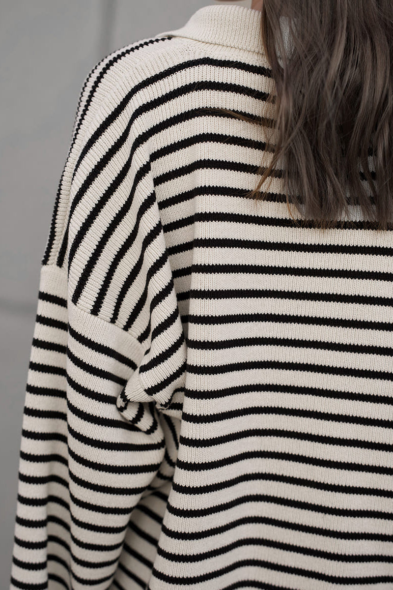 Cozy Striped Polo Neck Knit Sweater