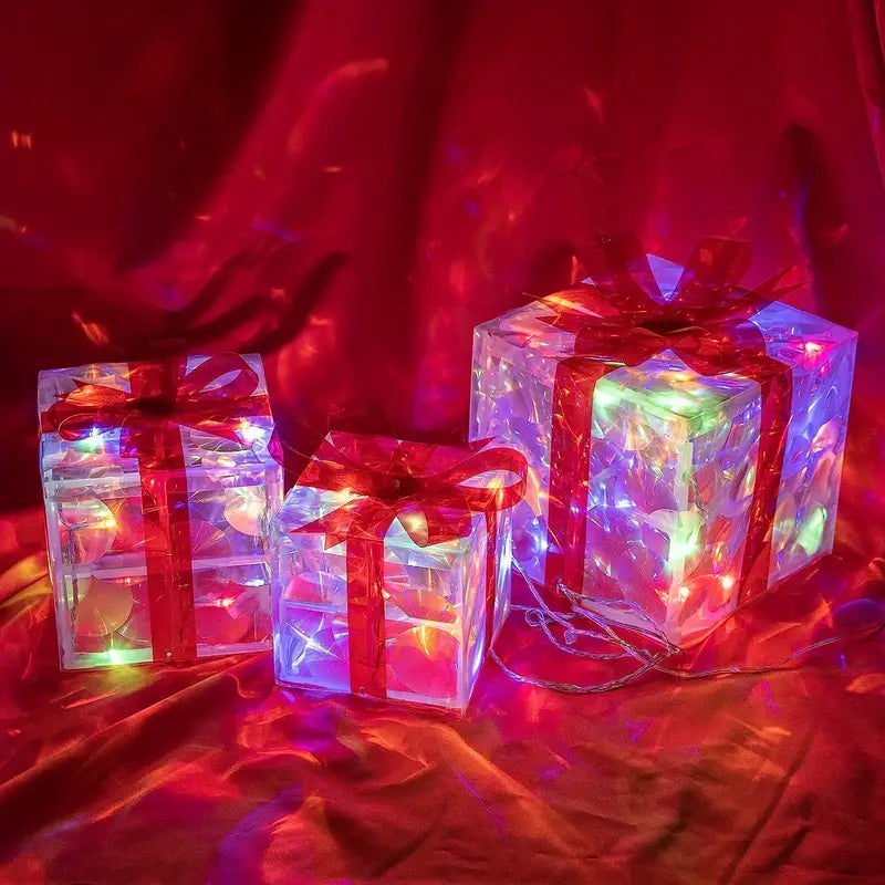 Festive LED Light Gift Box Set for Holiday Decor