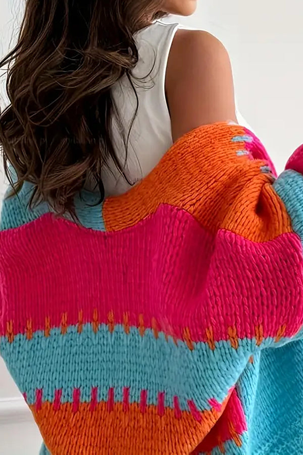Casual Knitted Cardigan with Contrast Stitching Detail