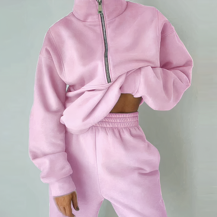 Cozy Fleece-Lined Tracksuit Set with Zip-Up Sweatshirt and Pants