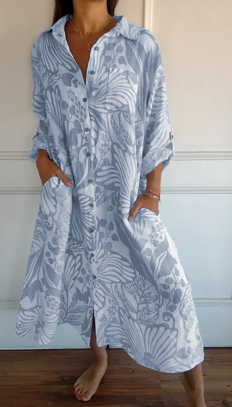 Loose Printed Lapel Dress for Effortless Style
