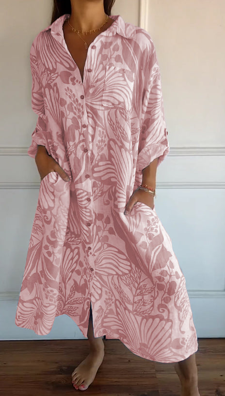 Loose Printed Lapel Dress for Effortless Style