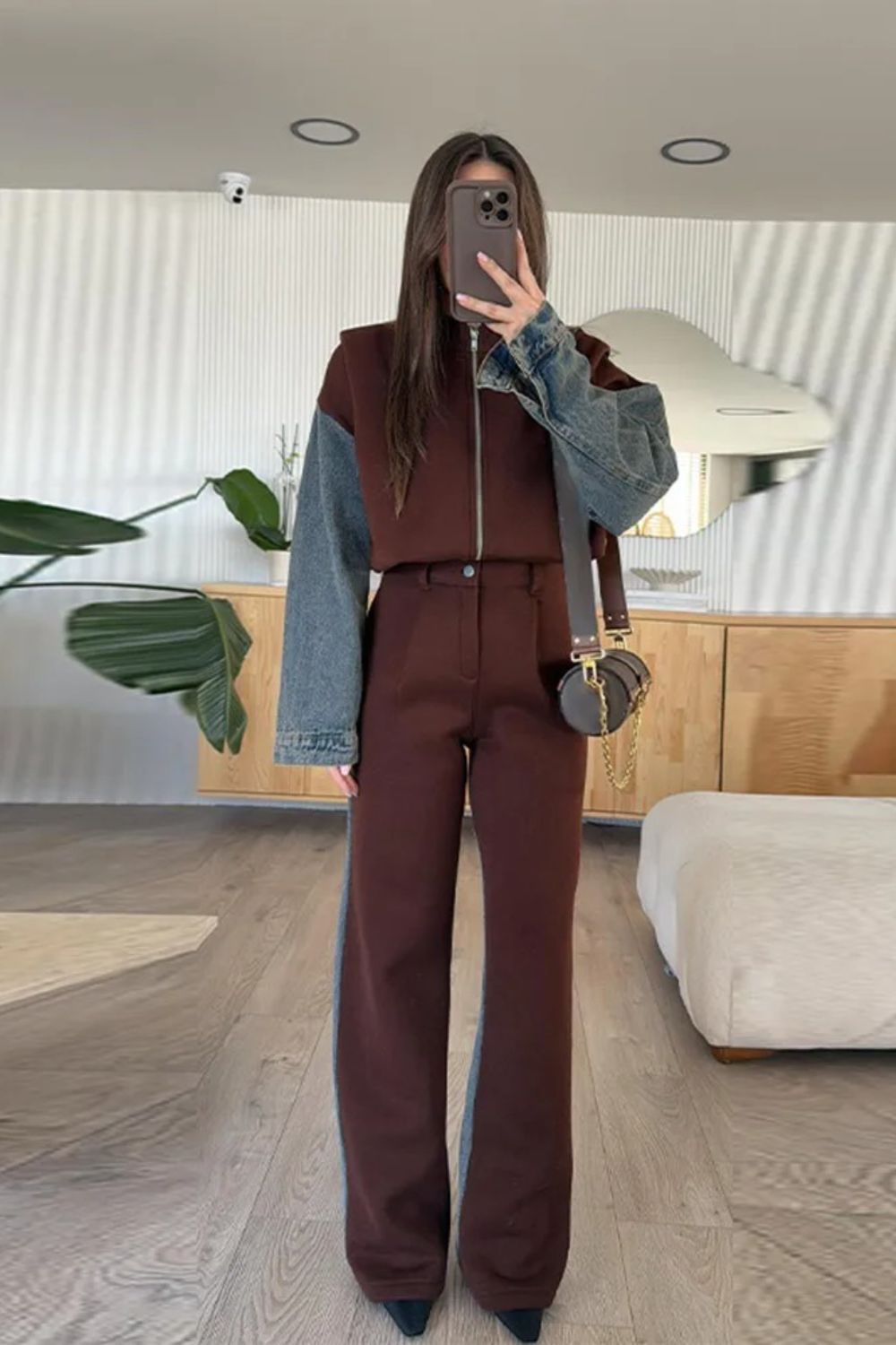 Casual Denim Patchwork Zipper Sweatshirt Jacket