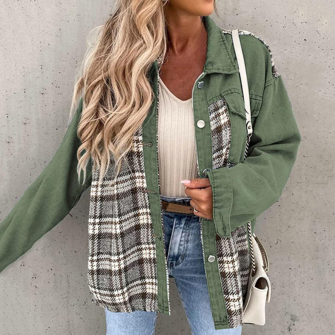 Chic Plaid Jacket with Classic Collar for Women