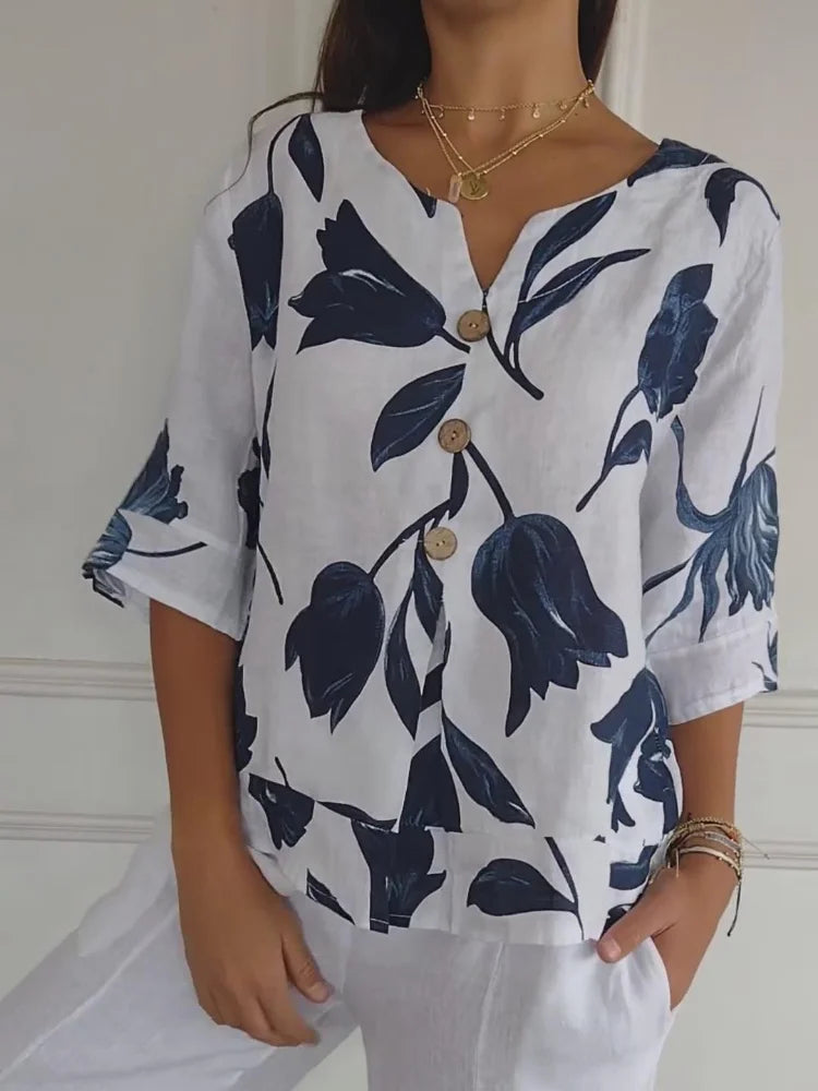 V-Neck Printed Tunic Top