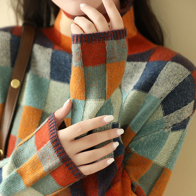 Cozy Colorblock Check Sweater for Everyday Style