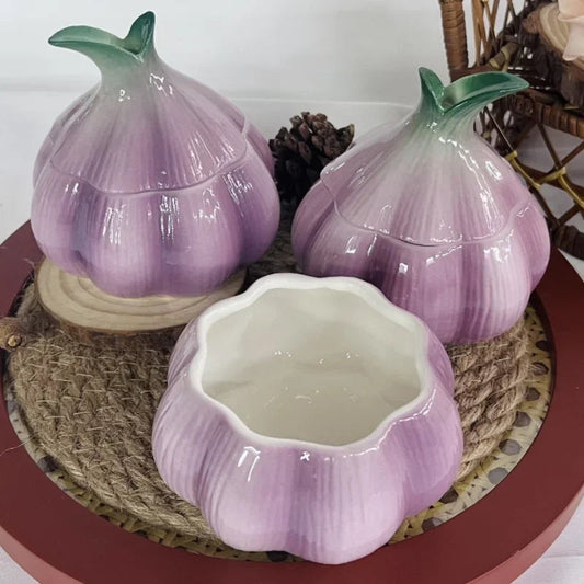 Ceramic Garlic Storage Jar with Bamboo Lid