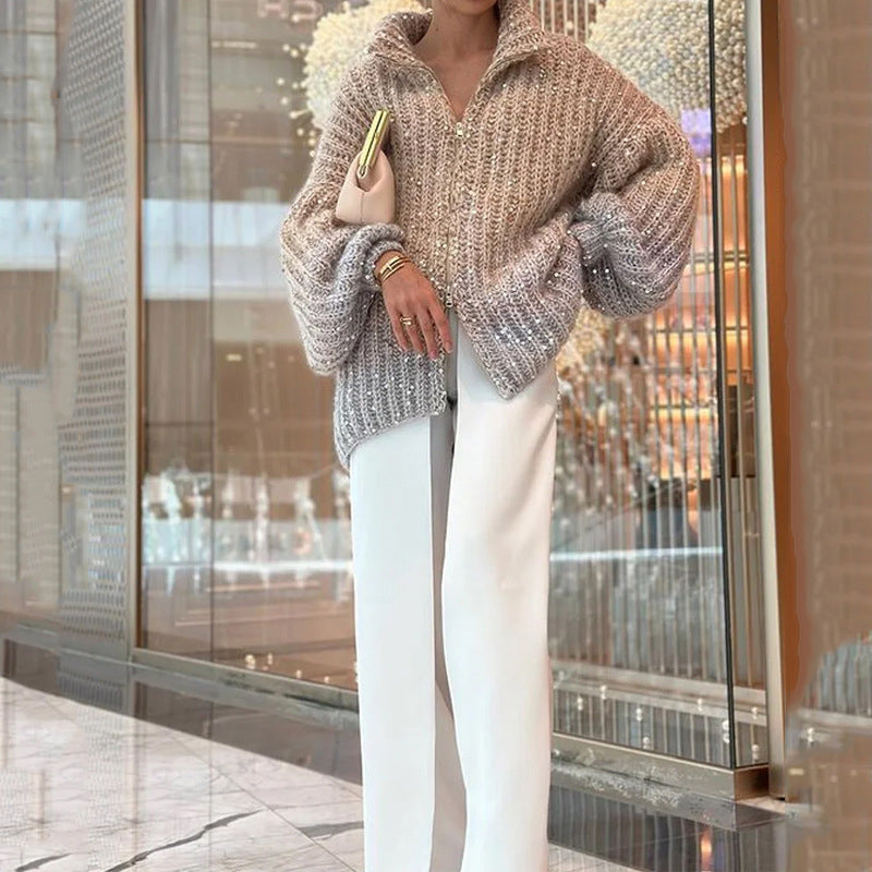 Sparkling Knit Cardigan with Glitter Sequins
