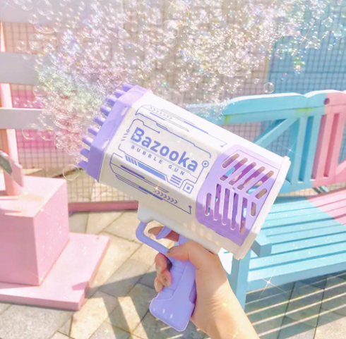 Outdoor Bubble Machine with Colorful Light Rocket Launcher Toy