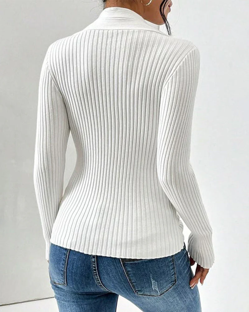 Cozy Twist Front Ribbed Knit Sweater