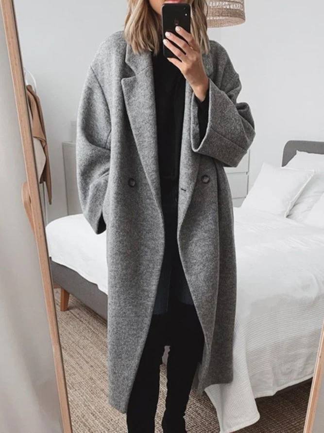 Elegant Long Double-Button Loose-Fitting Coat