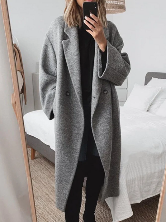 Elegant Long Double-Button Loose-Fitting Coat
