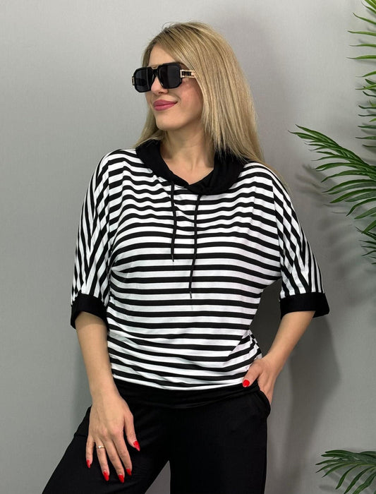Chic Striped Two-Piece Top and Pants Set for Women