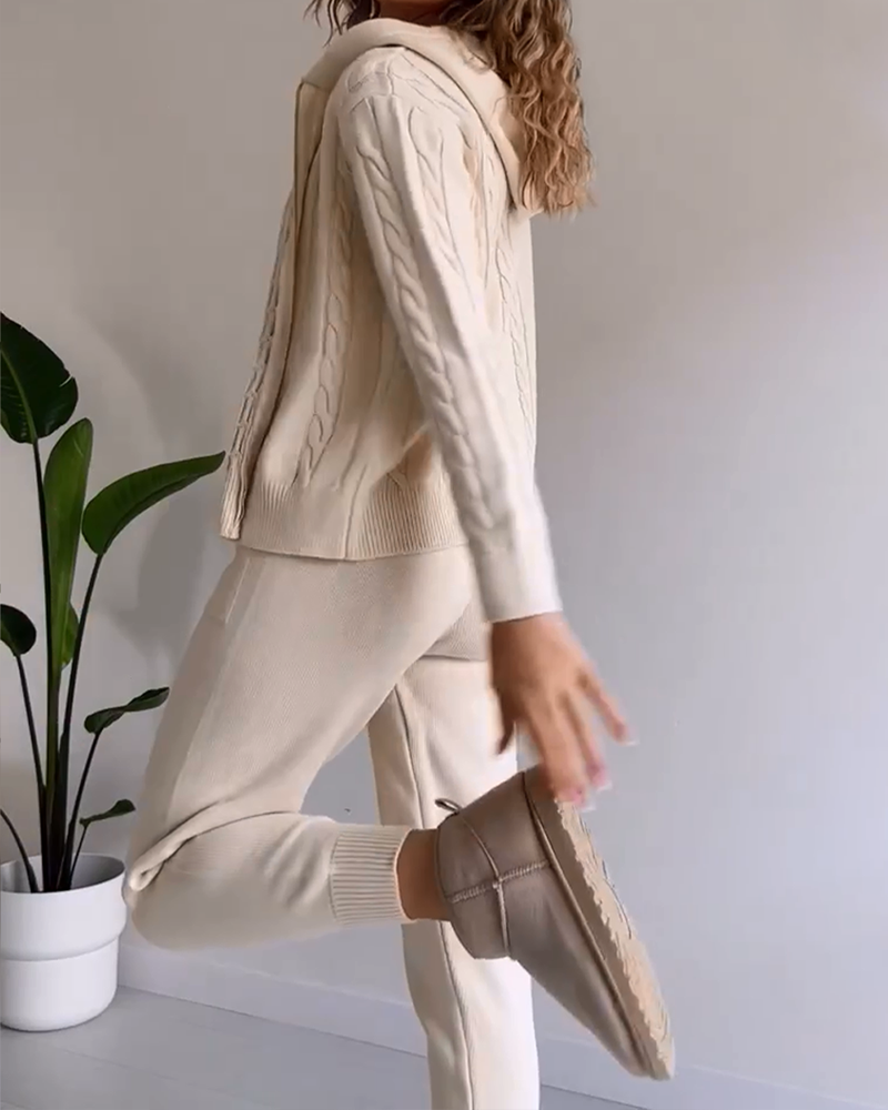 Casual Twist Jacquard Sweater Cardigan Set
