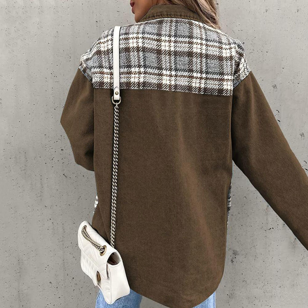 Chic Women’s Plaid Jacket with Classic Collar and Buttons