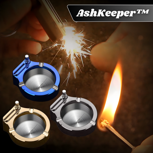 AshKeeper™ - Sleek Metal Ashtray with Built-in Lighter