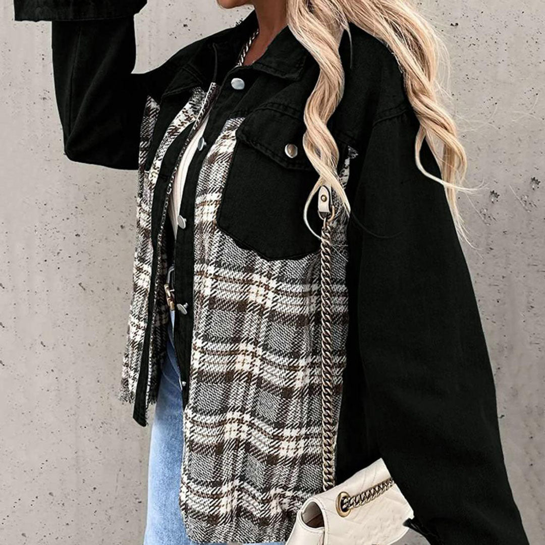 Chic Plaid Jacket with Classic Collar for Women