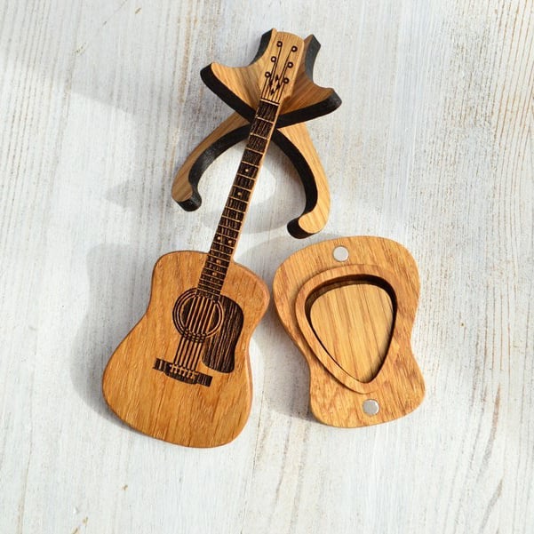 Handcrafted Wooden Guitar Pick Holder with Display Stand