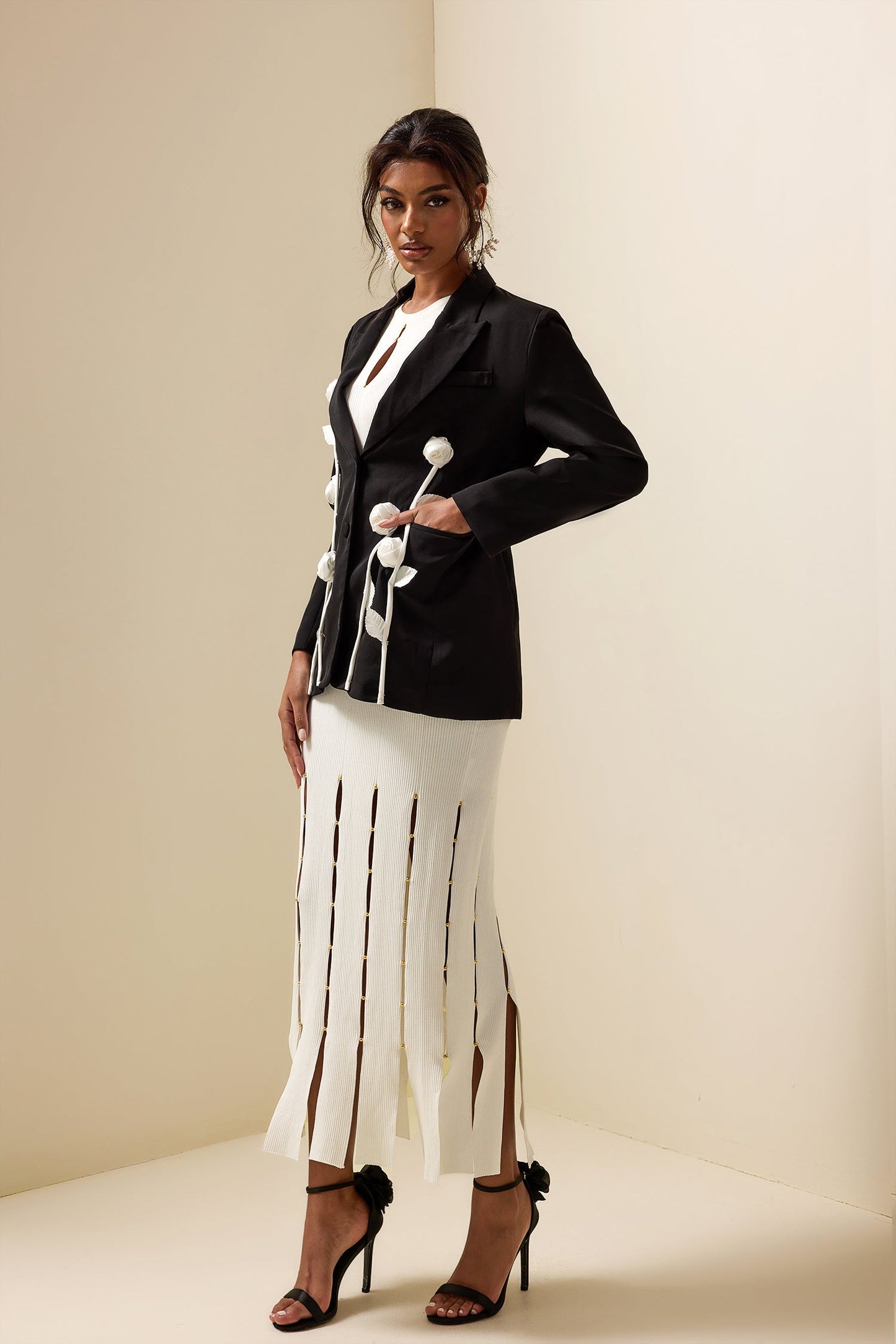 Floral Contrast Long Sleeve Blazer Jacket