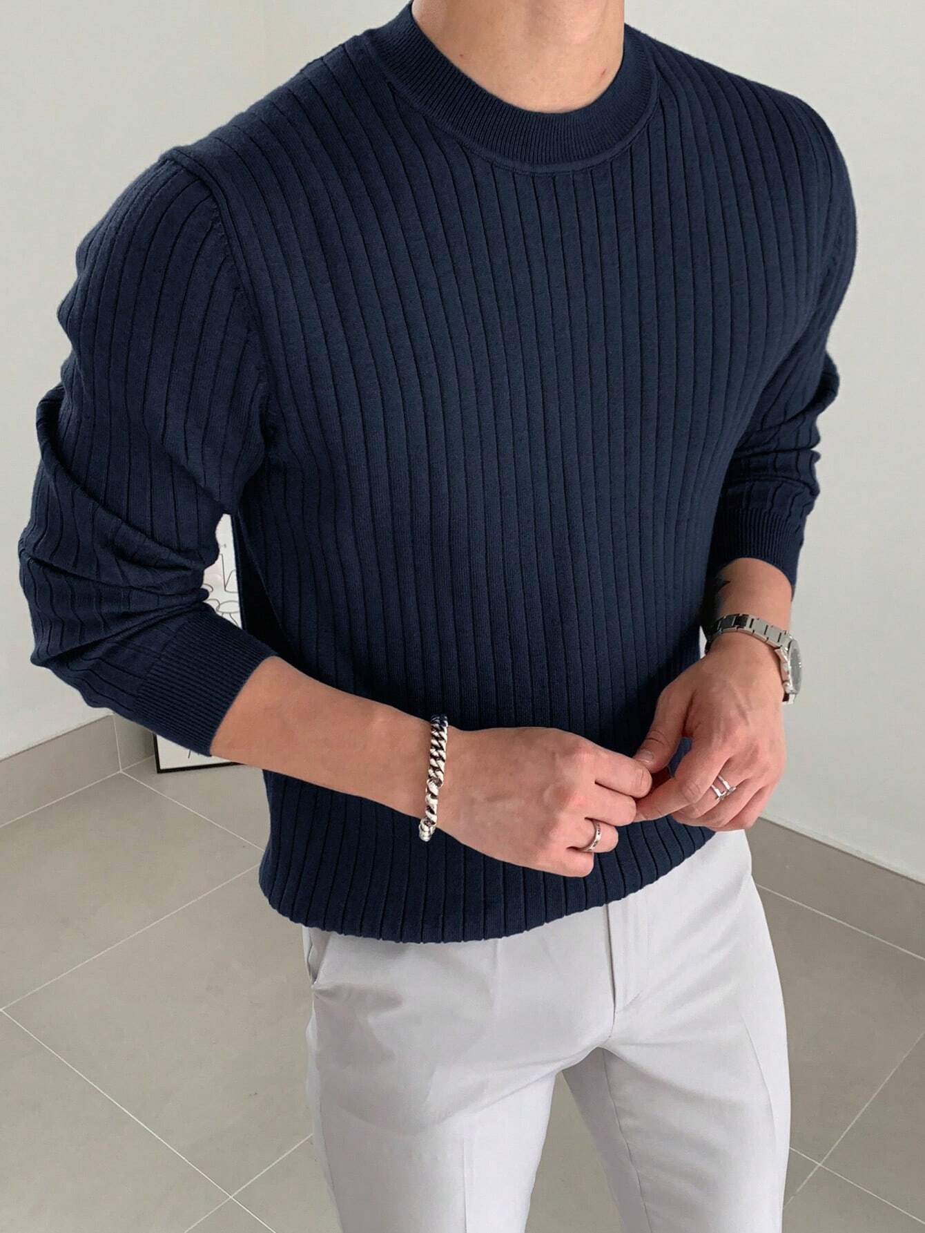 Cozy Knit Sweater for Men Soft Warm Casual Pullover