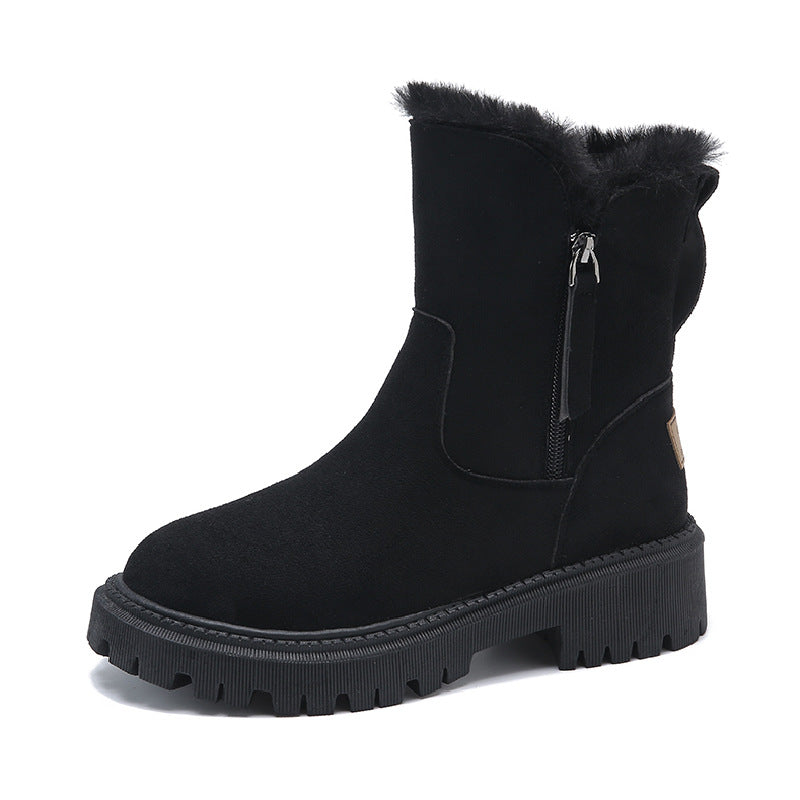 Chic Suede Effect Ankle Boots with Cozy Fur Lining