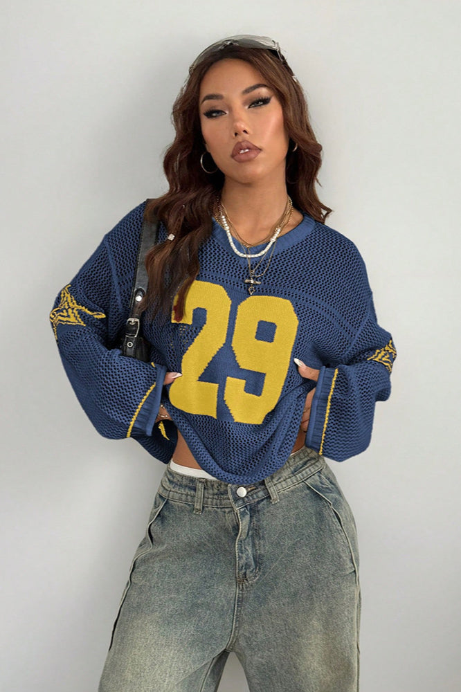 Cozy V-Neck Digital Print Knit Sweater