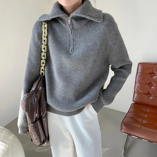 Cozy Thick Knit Zip Collar Sweater for Stylish Comfort