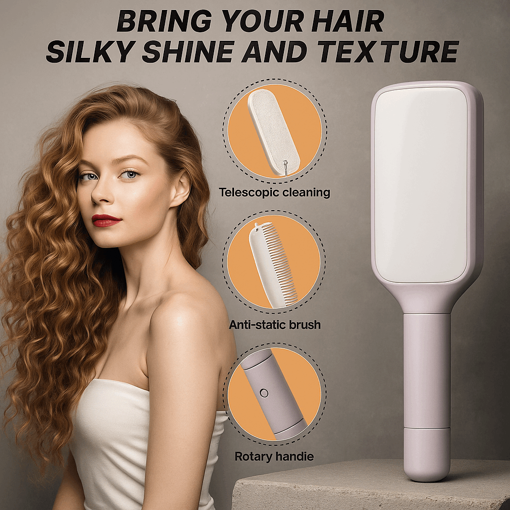 4-in-1 Self-Cleaning Anti-Static Hair Brush and Scalp Massager