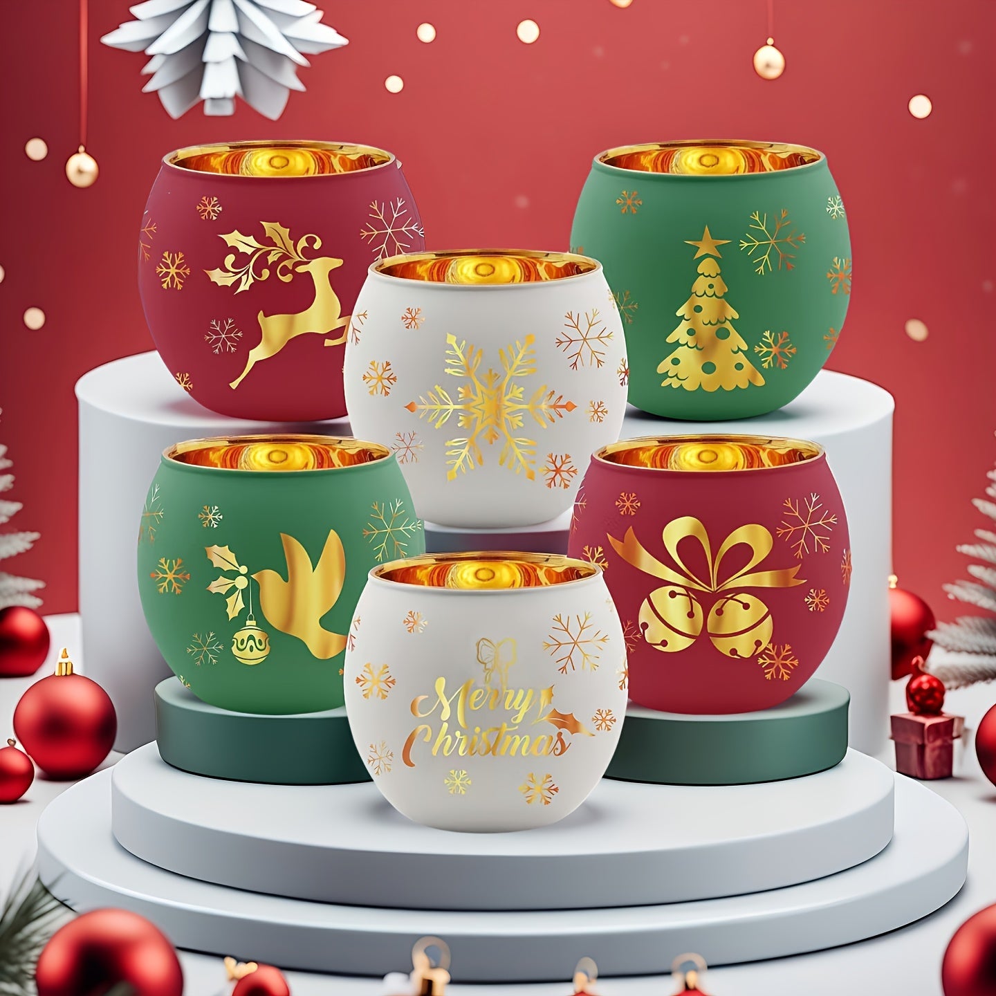 GlowHaven™ - Festive Christmas Candle Holder Set of 6