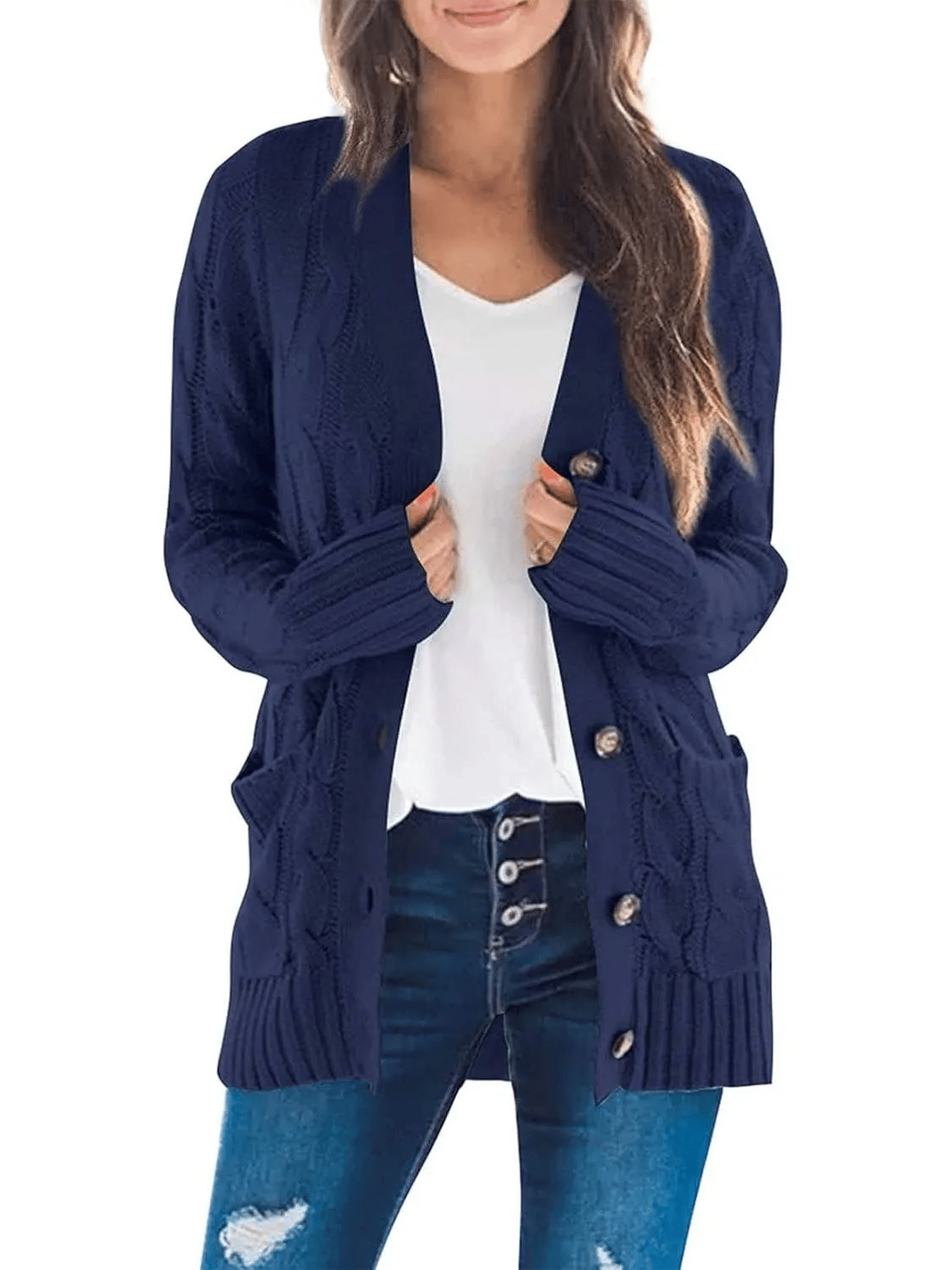 Cable Knit Open Front Cardigan