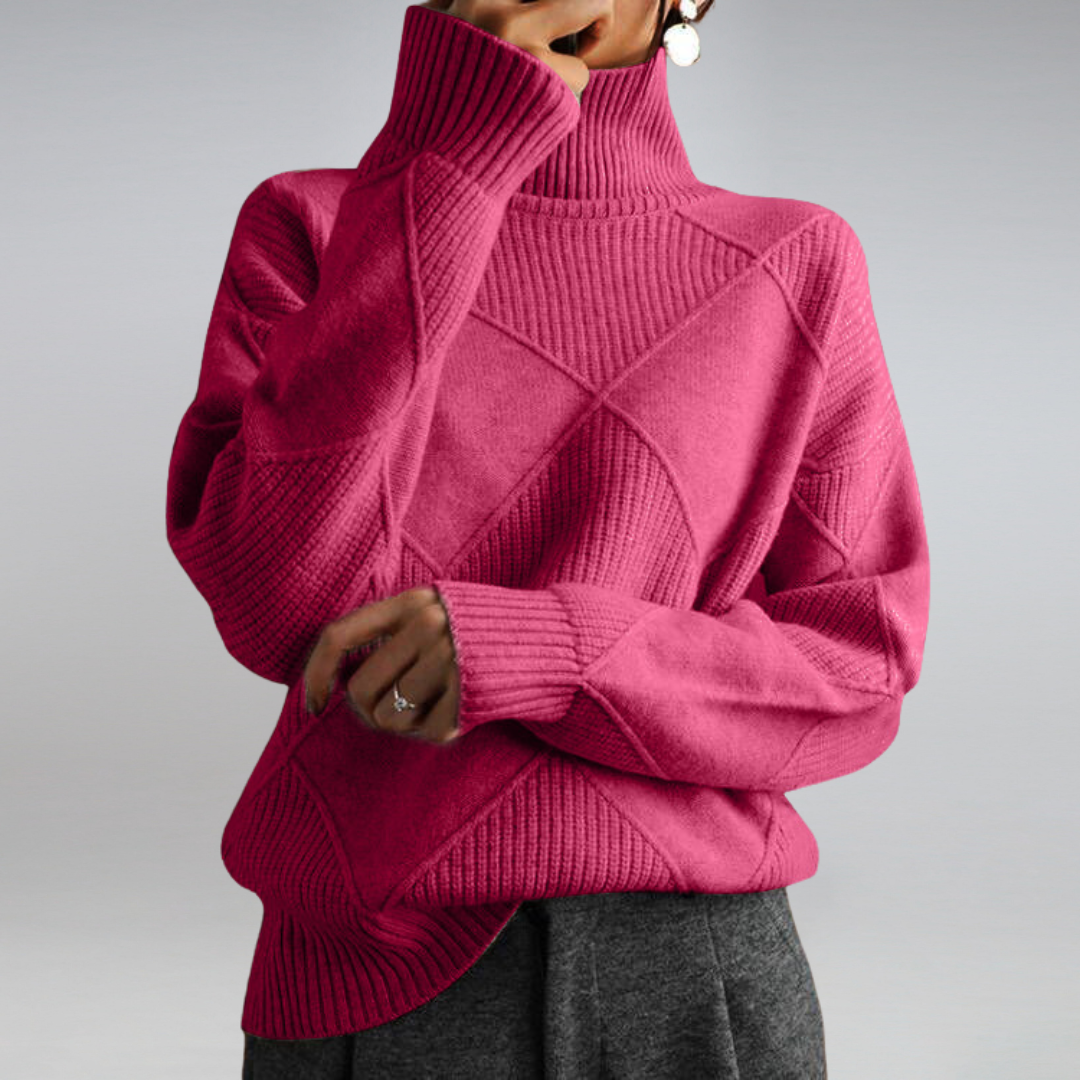Cozy Geometric Knit Turtleneck Sweater for Women