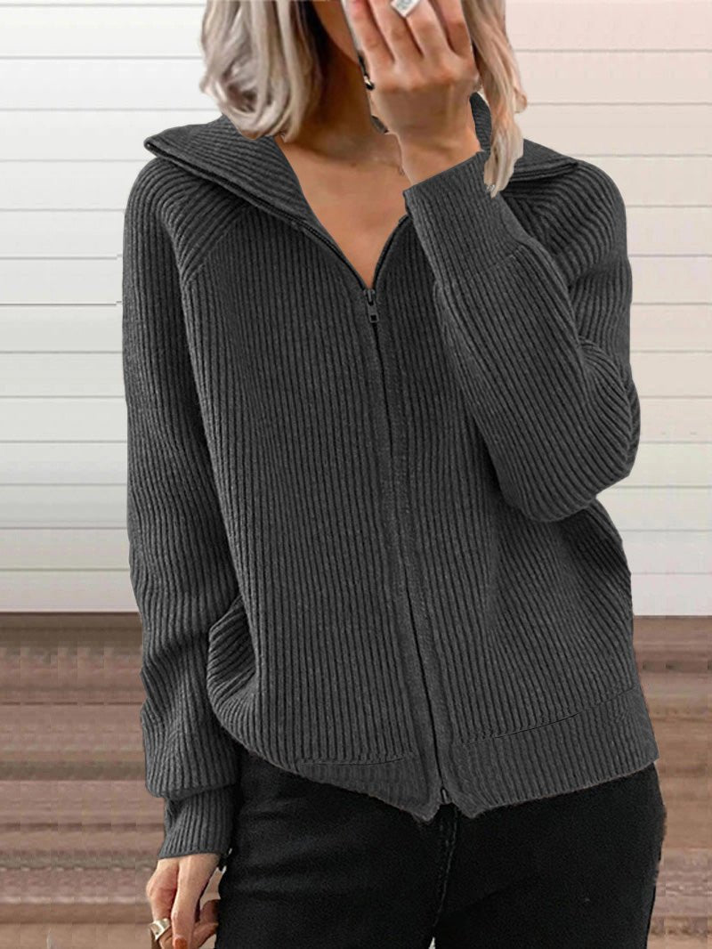Cozy Thick Cotton Knit Zip-Up Sweater