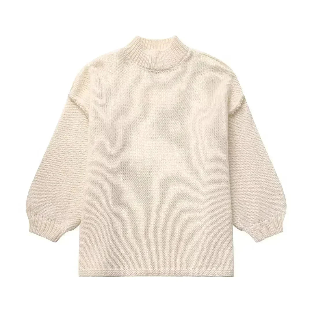 Cozy Knit Turtleneck Sweater with Puff Sleeves